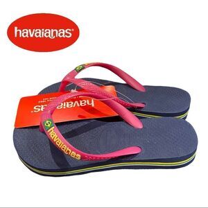 NEW Havaianas Slim Navy Blue Pink Flip Flop Sandals 11 12 11C 12C